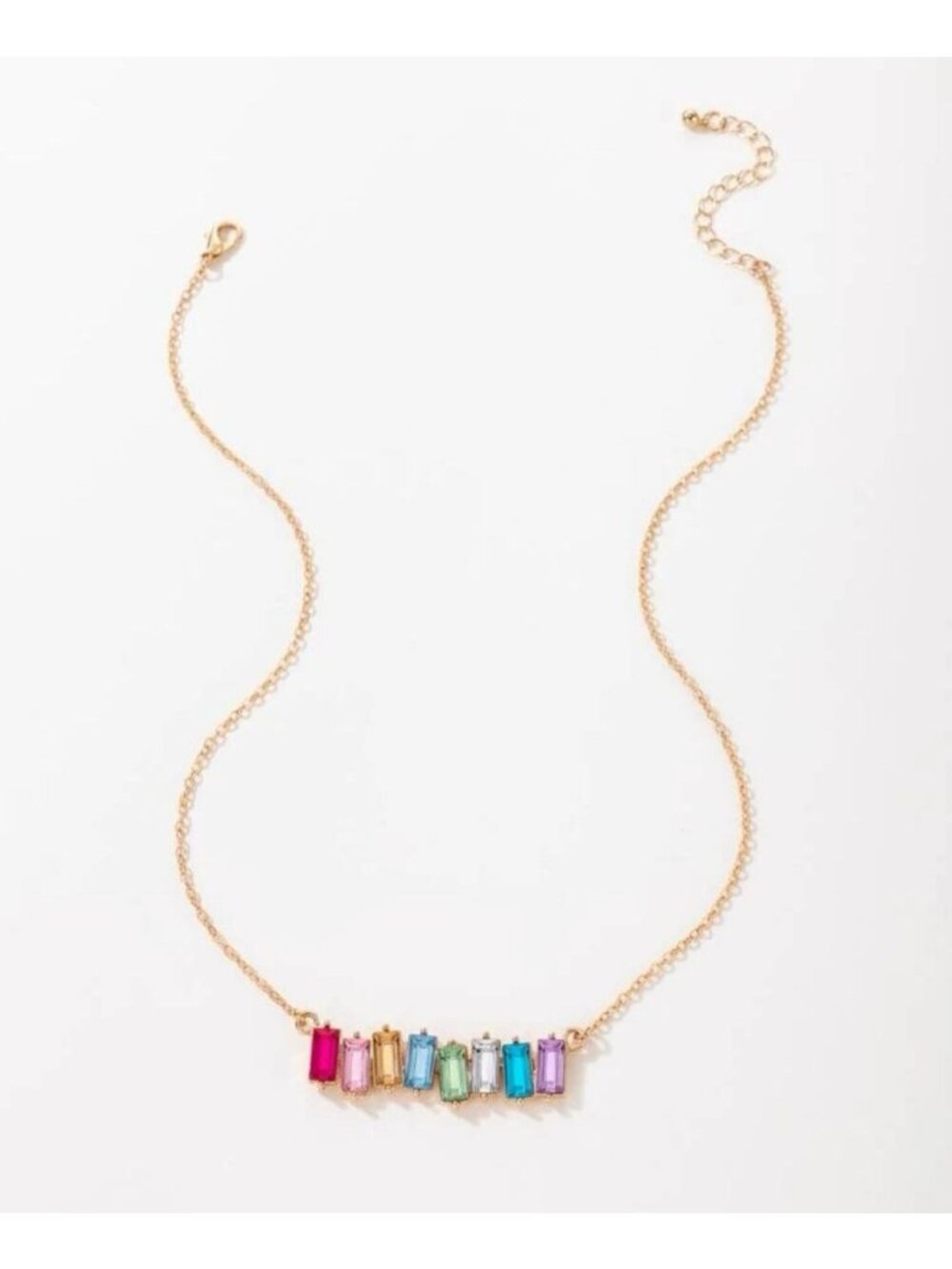 MULTICOLOR Jeweled Bar Gold Tone Necklace NEW